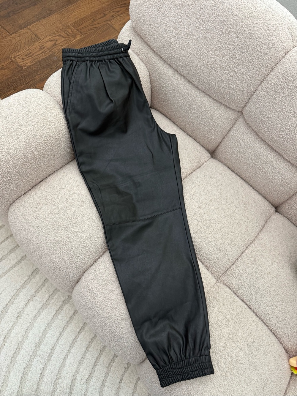 Zara Black Faux Leather Drawstring Joggers M